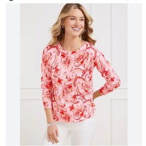 Talbots‎ Cotton Lightweight Crewneck Sweater Tropical Floral Pink Summer Plus 3X